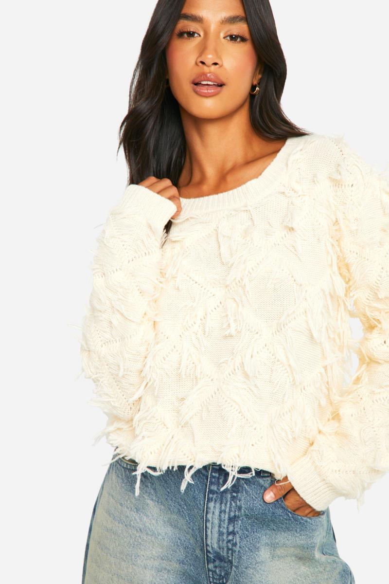 В’язаний джемпер з мініатюрною бахромою