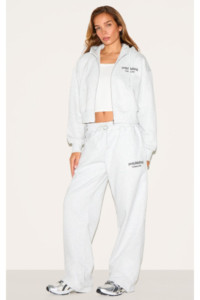 PrettyLittlething Ash Grey Premium Print Wide Neg Joggers