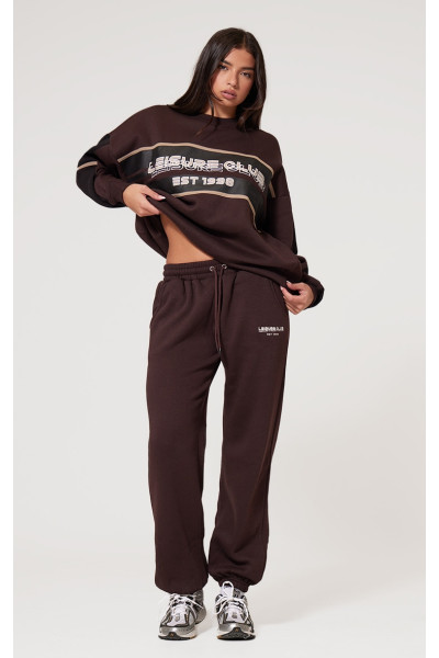 Темно-коричневі широкі джоггери з вишивкою для клубу відпочинку