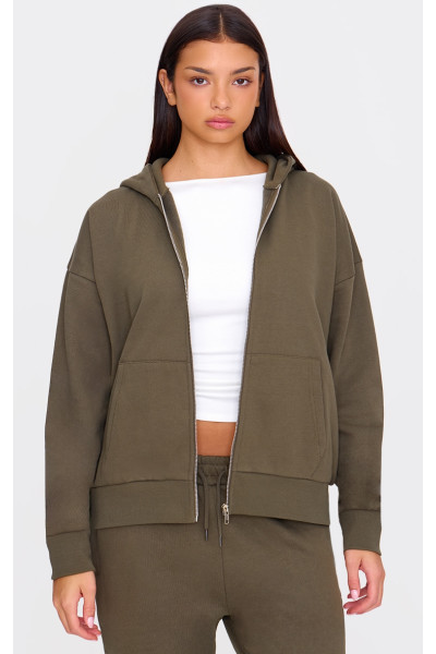 Оливкова толстовка преміум-класу на блискавці великого розміру