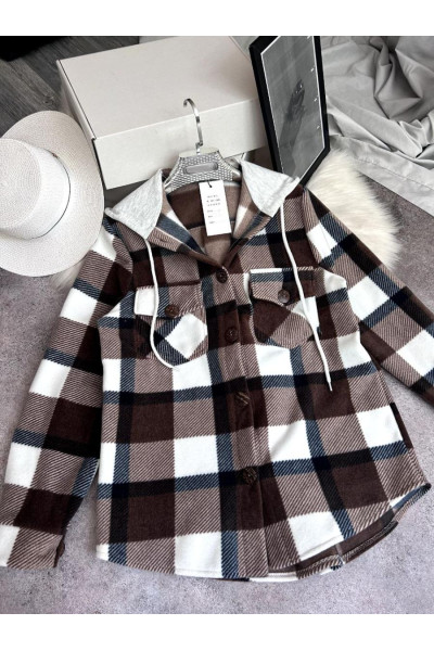 Сорочка в клітинку з капюшоном двосторонній фліс 