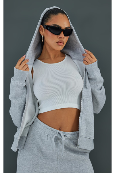 Попелясто-сіра велика толстовка з капюшоном на блискавці