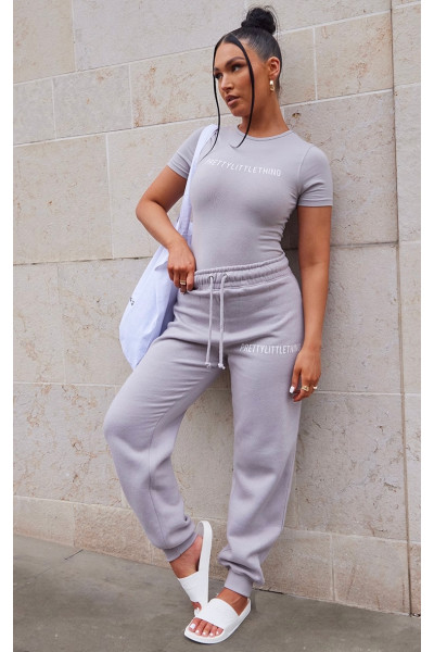PRETTYLITTLETHING Лілово-сірі джоггери з високою талією і манжетами