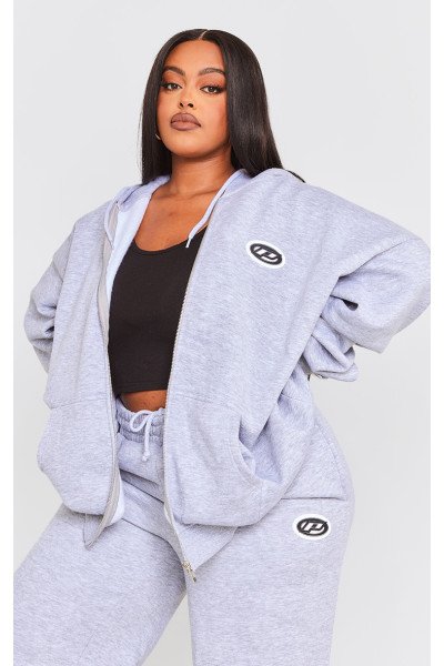 Велика толстовка на блискавці з логотипом PRETTYLITTLETHING Plus Grey Marl