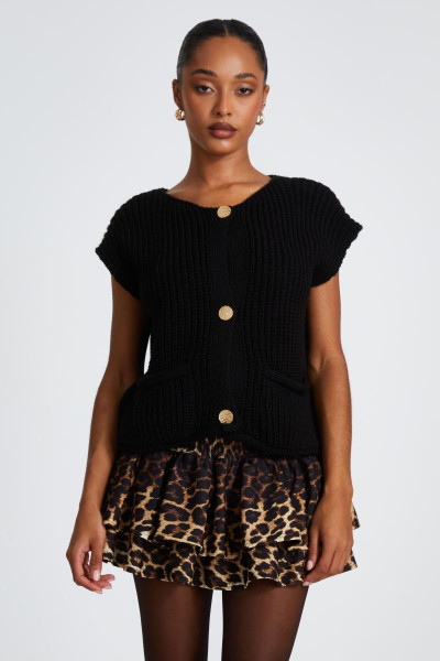 Чорний в'язаний кардиган без рукавів