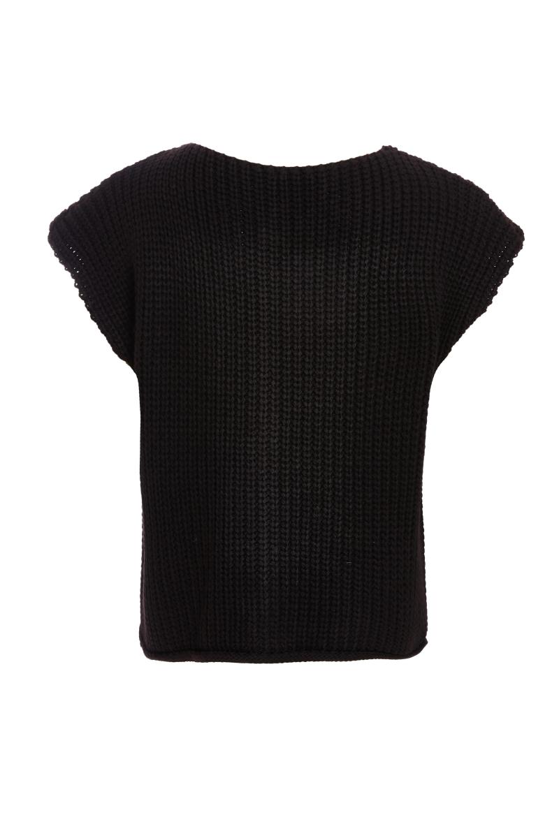 Чорний в'язаний кардиган без рукавів