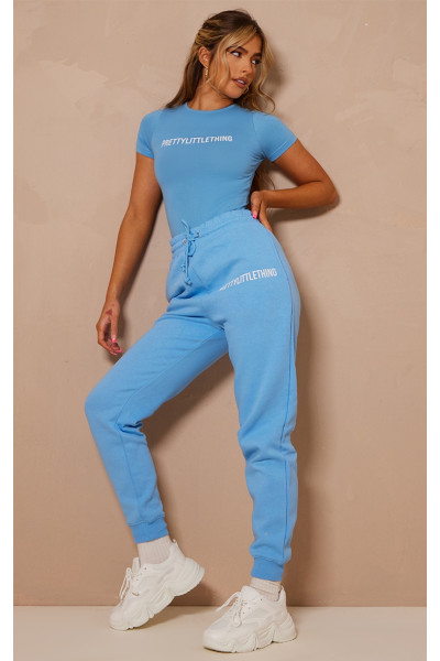 Яскраво-блакитний джогер з високою талією та манжетами PRETTYLITTLETHING